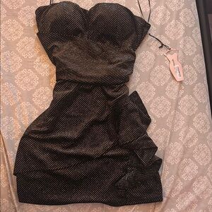 Haute Monde Black Pleated Strapless Bodycon Dress